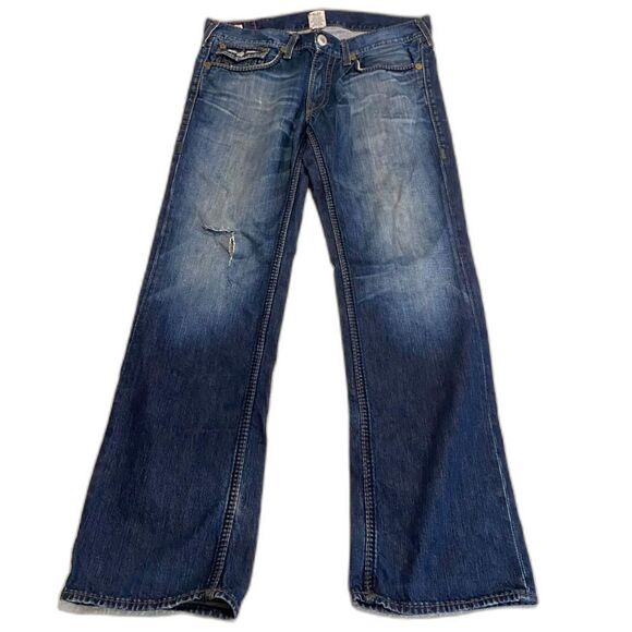 Y2K True Religion size 36 Dark Wash 100% Cotton Straight Leg Pocket Flap Jeans